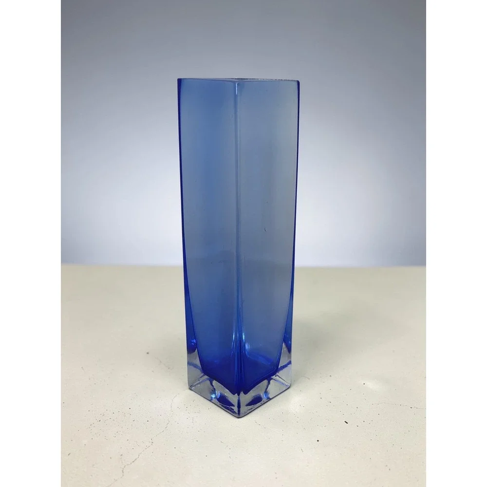 Cobalt Blue Art Glass Bud Vase Square Column Mid Century Modern‎